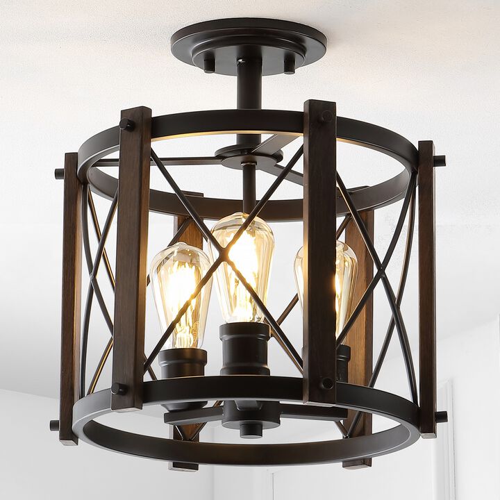 Ferme 3-Light Iron Rustic Farmhouse LED Flush Mount