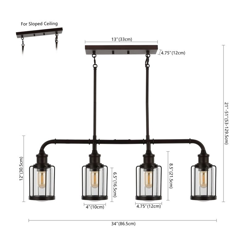 Abbott 4-Light Farmhouse Industrial Iron/Glass Linear LED Pendant
