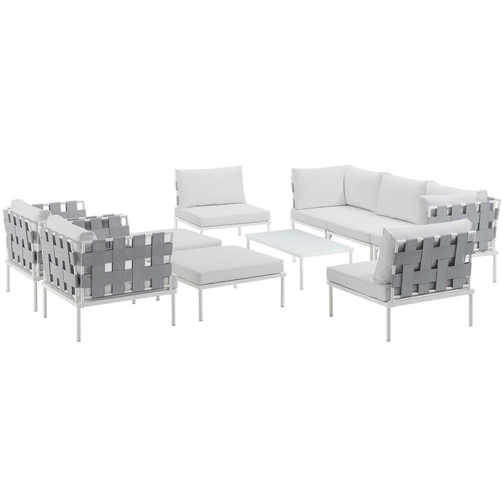 Harmony 10 Piece Outdoor Patio Aluminum Sectional Sofa Set - White White