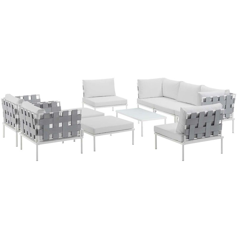 Harmony 10 Piece Outdoor Patio Aluminum Sectional Sofa Set - White White