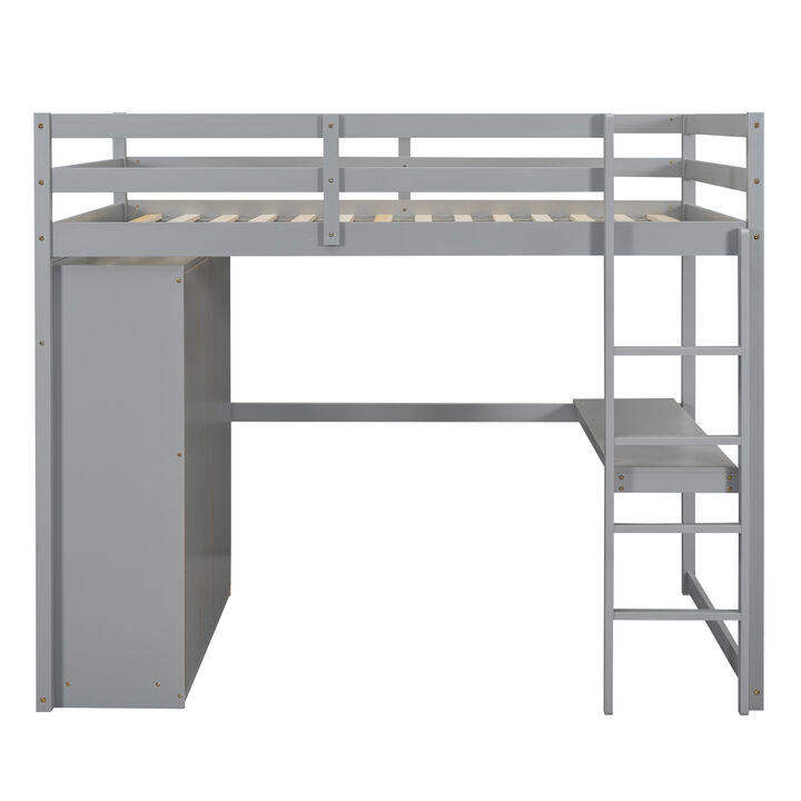 Merax Modern Loft Bed with Built-in Wardrobe and Desk