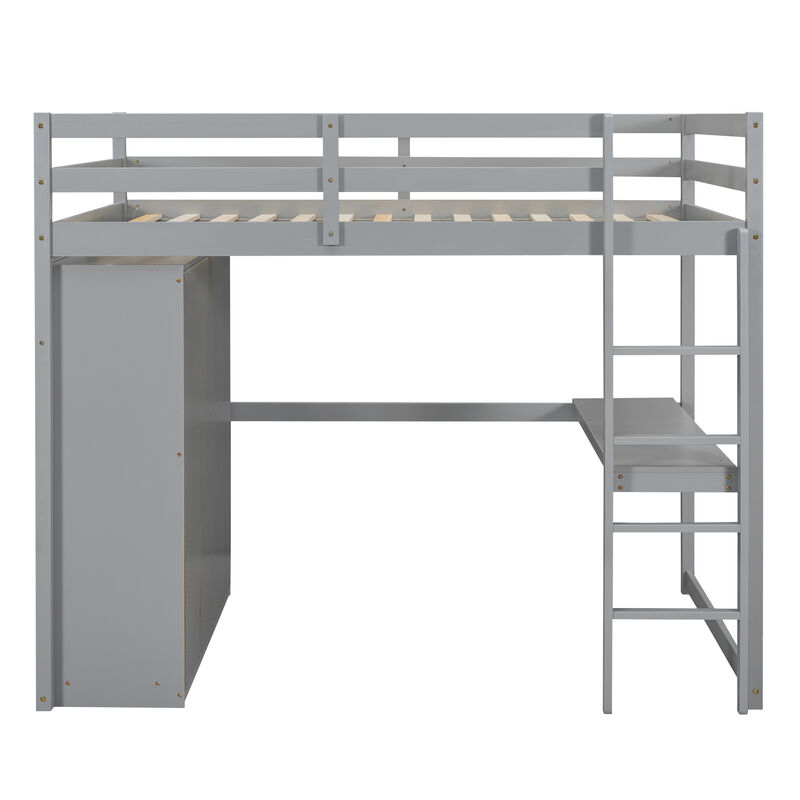 Merax Modern Loft Bed with Built-in Wardrobe and Desk