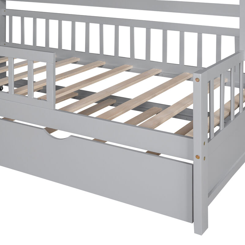 Merax Wooden House Bed with Twin Size Trundle