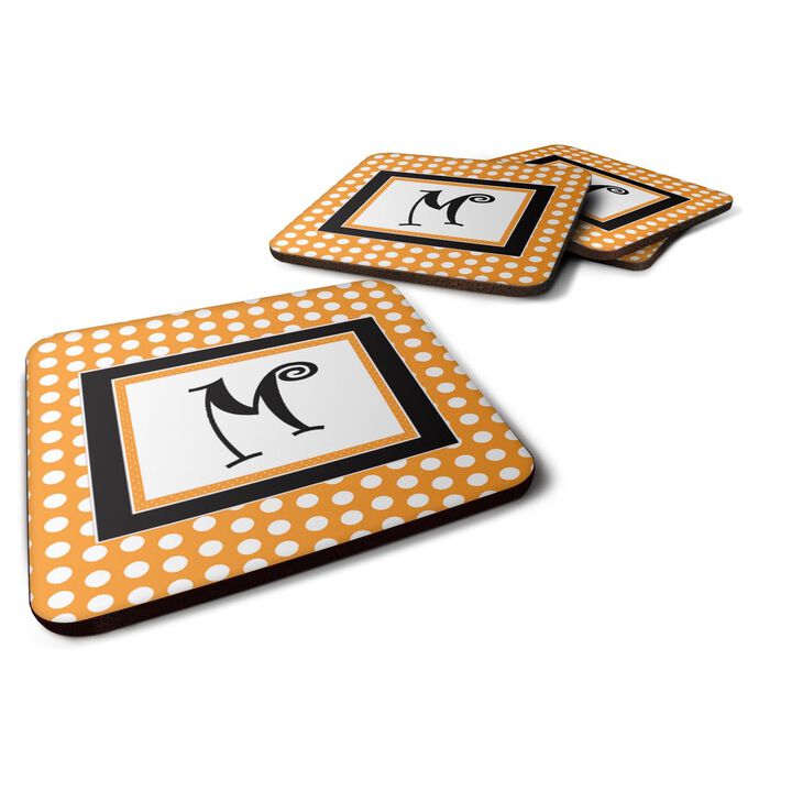 Caroline's Treasures CJ1033-MFC Monogram-Orange Polkadots Foam Coasters (Set of 4), Initial Letter M, 3.5 H x 3.5 W, Multicolor