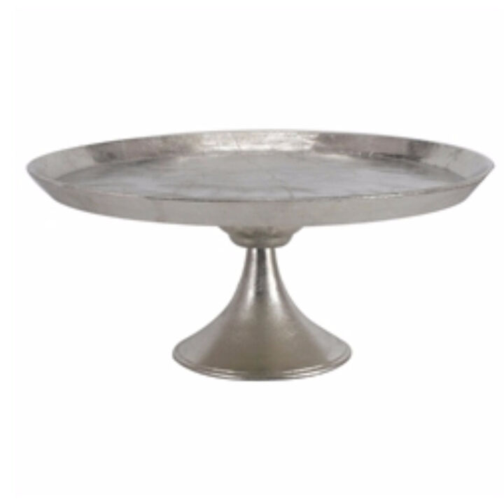 Aluminum Round Footed tray, Silver - Benzara