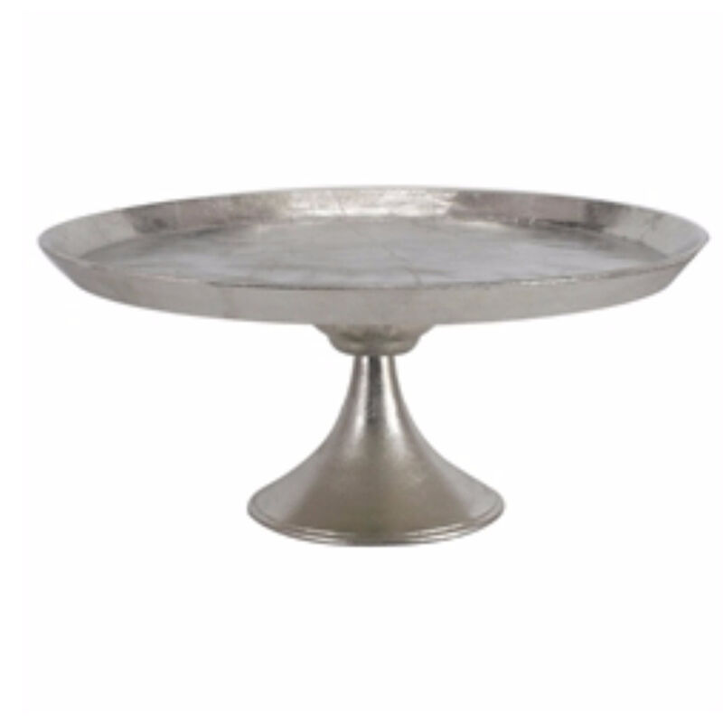 Aluminum Round Footed tray, Silver - Benzara