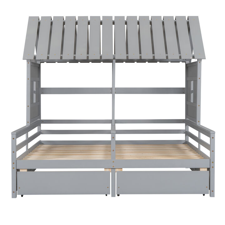 Merax House Platform Beds with Two Drawers