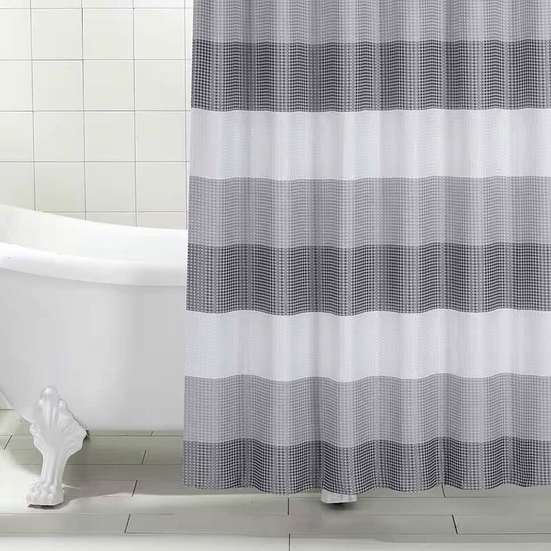 Classic Striped Polyester Shower Curtain – Thick, Textured Fabric for a Spa-Like Bathroom