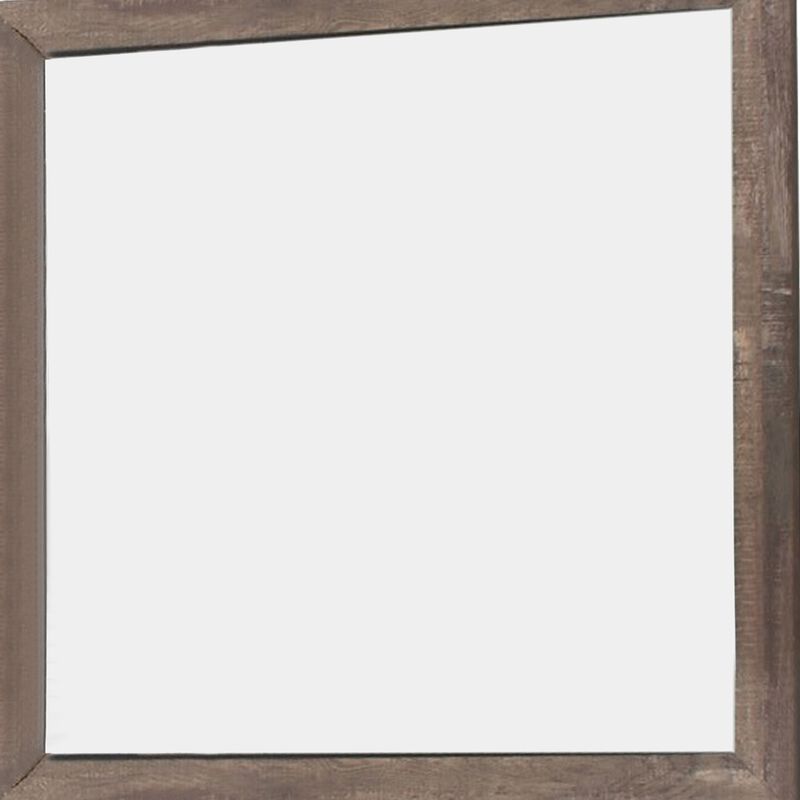 Transitional Square Shape Wooden Frame Mirror with Textured Details, Brown-Benzara