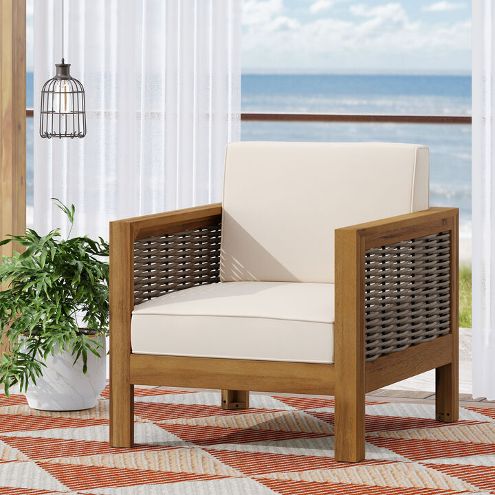 Merax Outdoor Acacia Wood Club Chair with Wicker Accents