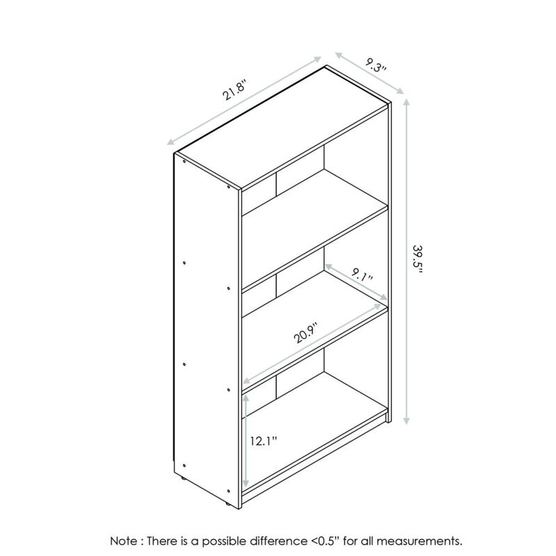 FURINNO Basic 3-Tier Bookcase Storage Shelves, Pink