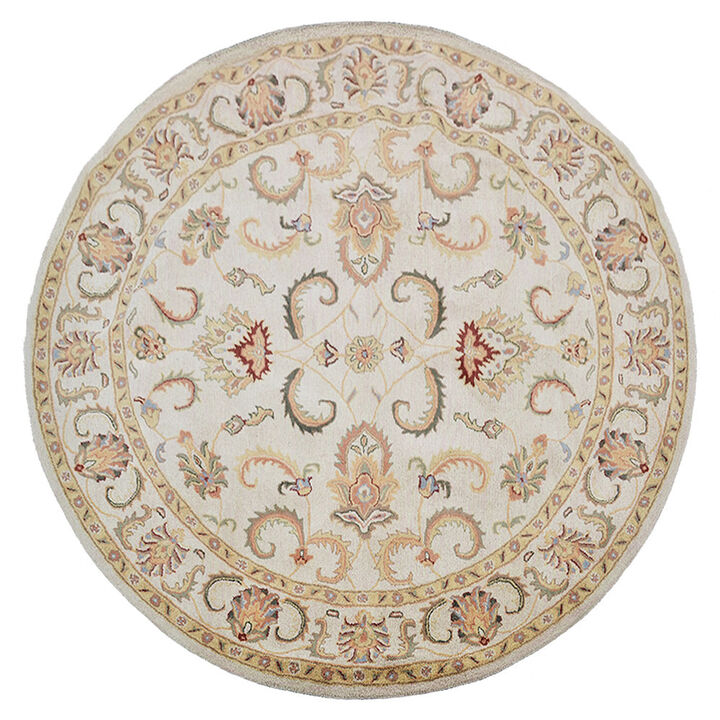 RUGSOTIC CARPETS HAND TUFTED WOOL ECO-FRIENDLY AREA RUGS  - 10'x10', Round Shape, Beige & Ivory, Classic Oriental Traditional  Design, High Pile Thick Handmade Anti Skid Area Rugs (K0BG09)