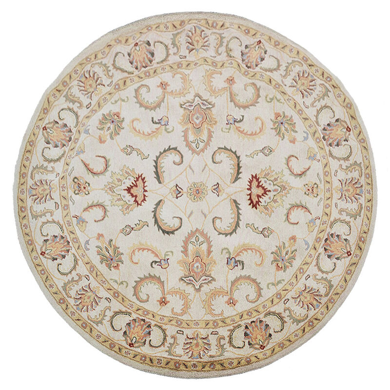RUGSOTIC CARPETS HAND TUFTED WOOL ECO-FRIENDLY AREA RUGS  - 10'x10', Round Shape, Beige & Ivory, Classic Oriental Traditional  Design, High Pile Thick Handmade Anti Skid Area Rugs (K0BG09)