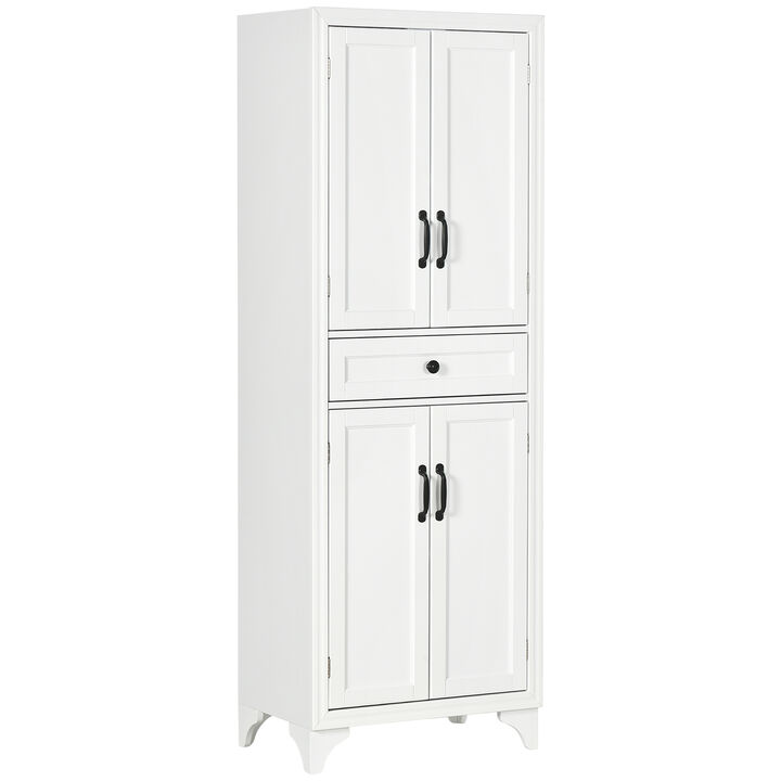 HOMCOM 67" 4-Door Kitchen Pantry with Drawer and Adjustable Shelves White
