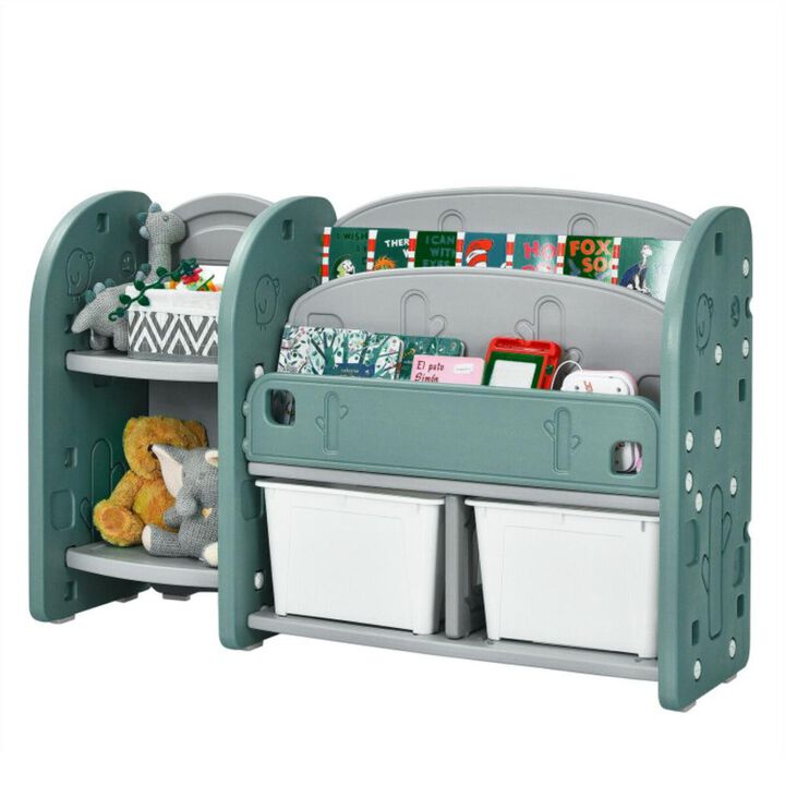 Hivvago Kids Toy Storage Organizer with 2-Tier Bookshelf and Plastic Bins