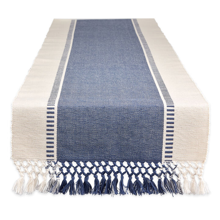 13" x 72" Blue and White Dobby Striped Rectangular Table Runner