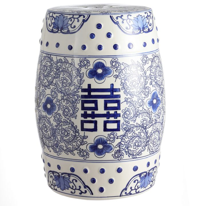 Double Happiness Chinoiserie Ceramic Drum Garden Stool