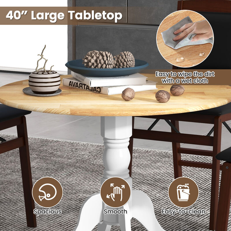 Wooden Dining Table with Round Tabletop and Curved Trestle Legs