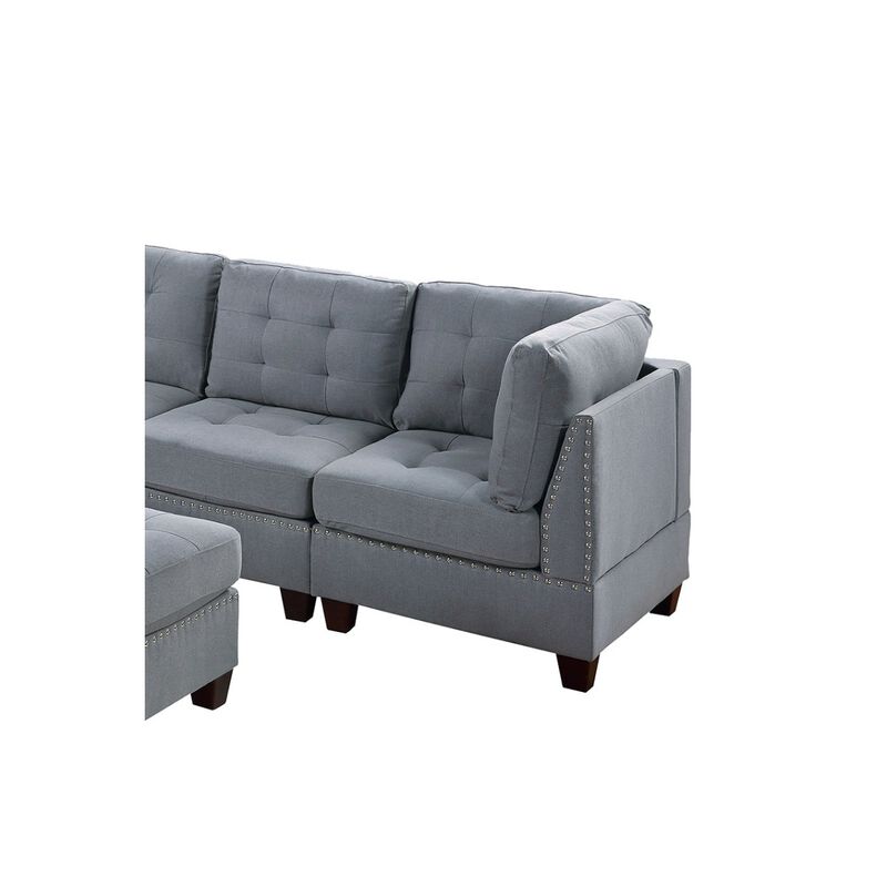 Linen Tufted Wedge Sofa with Nailheads