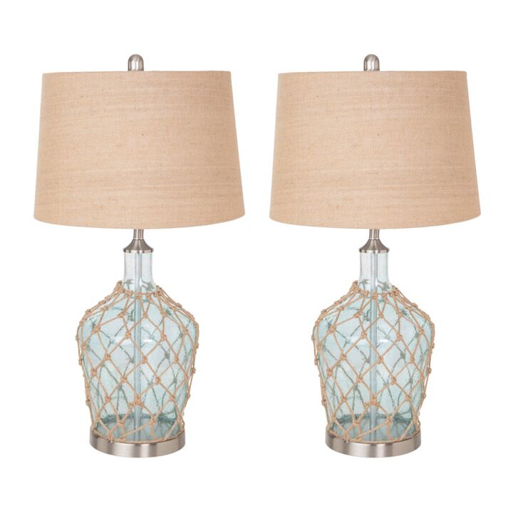 Lux Lighting Cast 28 Bubble Glass Coastal Table Lamp Rope / Burlap, (Set of 2)