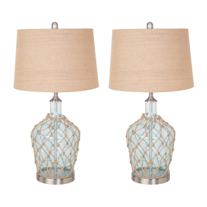 Lux Lighting Cast 28 Bubble Glass Coastal Table Lamp Rope / Burlap, (Set of 2)