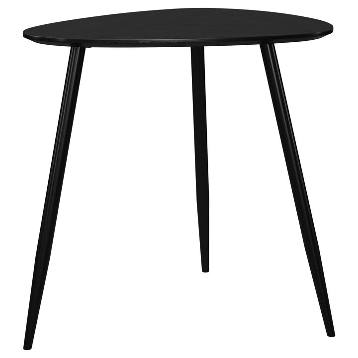 Deso Side End Table, 20 Inch Triangular Black Mango Wood, Metal Legs - Benzara