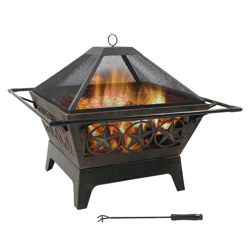 Sunnydaze 32 in Northern Galaxy Steel Fire Pit with Grate, Screen and Poker