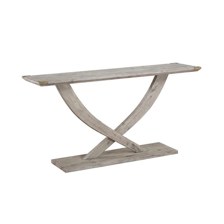 Kit 57 Inch Acacia Wood Console Table, Cross Legs, Gray-Benzara