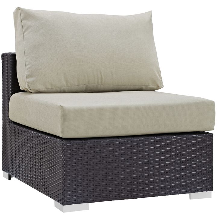 Convene Outdoor Sectional Set - Durable Rattan Weave, Weather-Resistant Cushions, 5 Piece Patio Sofa Set with Coffee Table - Espresso Beige