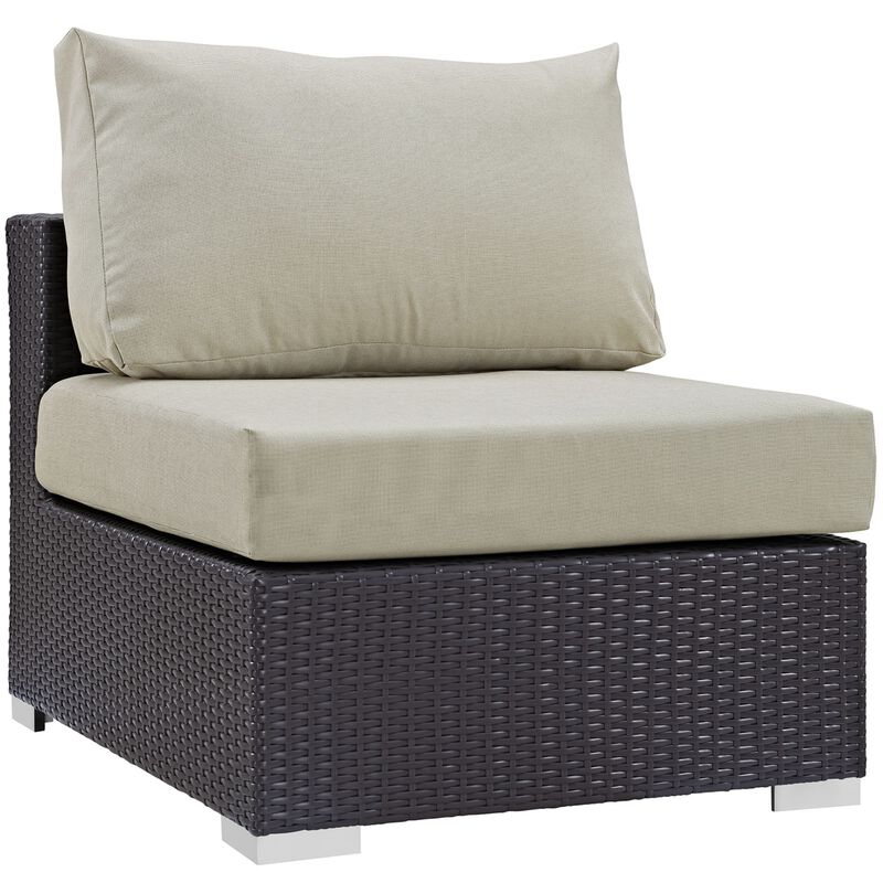 Convene Outdoor Sectional Set - Durable Rattan Weave, Weather-Resistant Cushions, 5 Piece Patio Sofa Set with Coffee Table - Espresso Beige