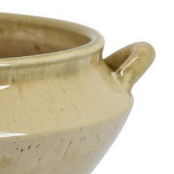 Elf 14 Inch Vase, Antique Bowl Shape, 2 Handles, Brown, Transitional Style - Benzara