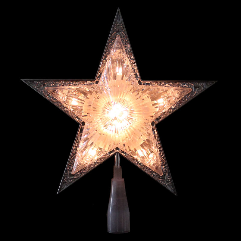 9" Pre-Lit Silver and Clear Crystal 5 Point Star Christmas Tree Topper - Clear Lights