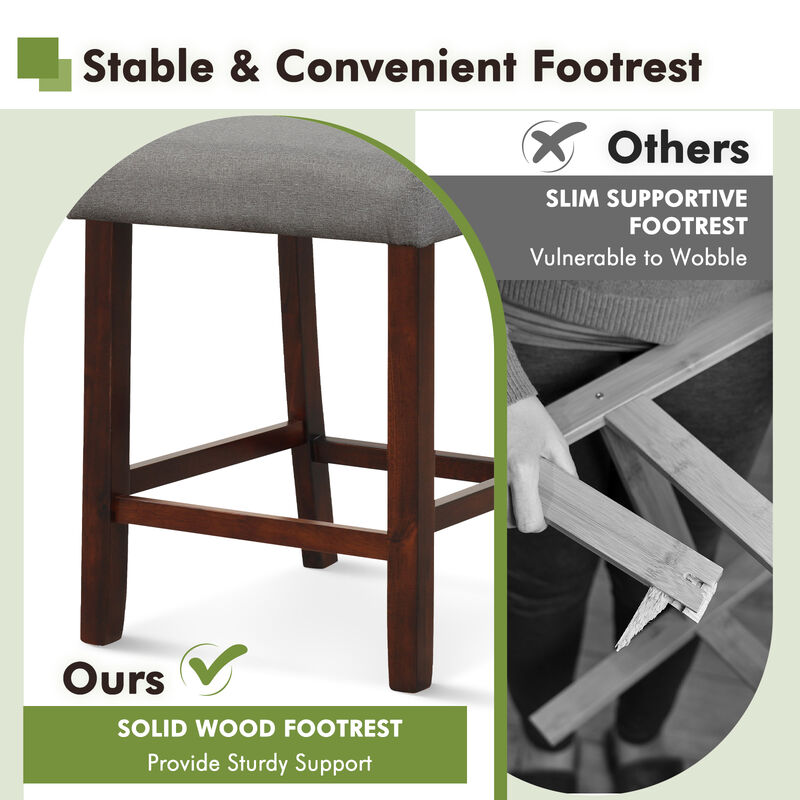 2 Piece Bar Chair Set with Hollowed Back and Rubber Wood Legs