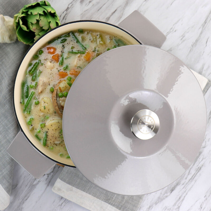 Martha Stewart Enameled Cast Iron 5 Quart  Embossed Stripe Dutch Oven with Lid in Warm Grey