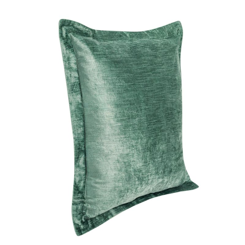 Brad Accent Throw Pillow, Square 22 Inch, Textured Green Rayon Velvet - Benzara