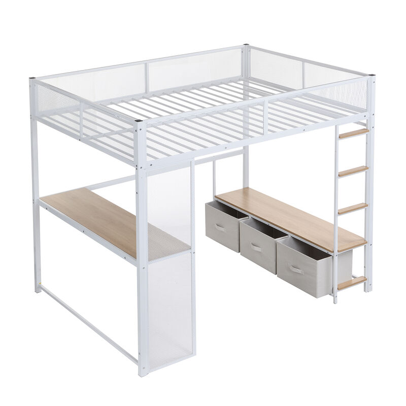 Merax Metal Gaming Loft Bed with LED and Desk
