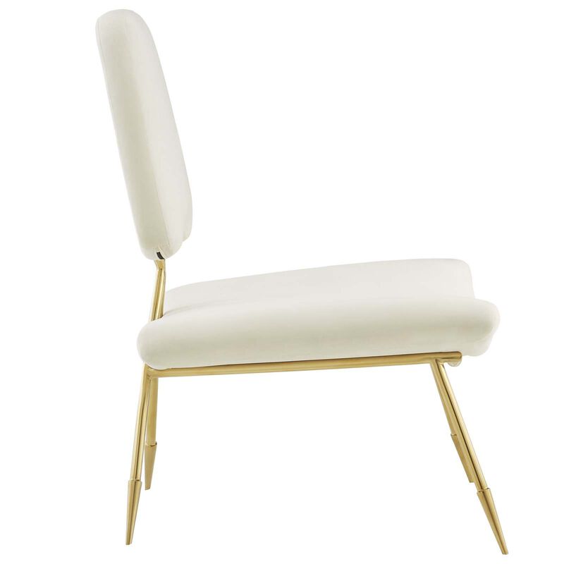 Modway Ponder Performance Velvet Upholstered Modern Lounge Accent Chair in Ivory with Gold Stainless Steel Legs