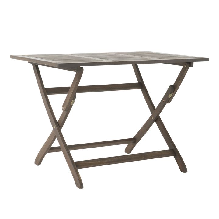 Cami Outdoor Foldable Bistro Table, 44in Rectangular Gray Acacia Wood - Benzara