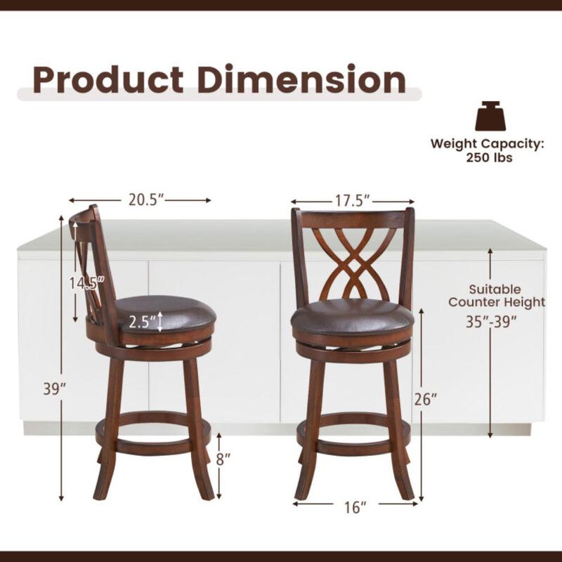 Hivvago 360° Swivel Counter Height Chairs with PU Leather Cushioned Seat and Footrests
