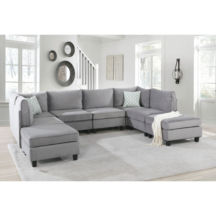 Simona Gray Velvet 8 Piece Modular Sectional Sofa
