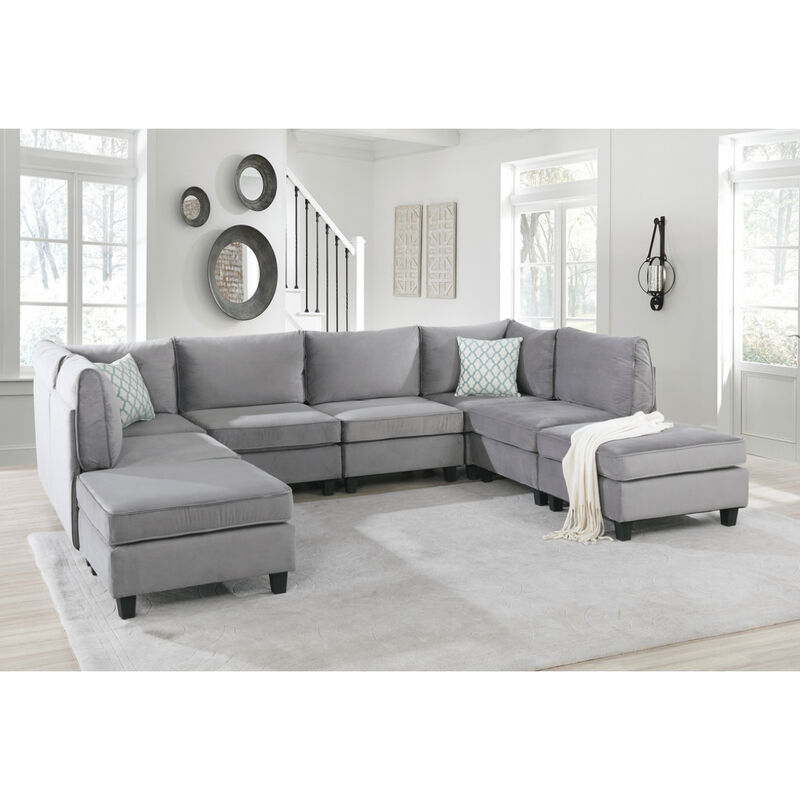 Simona Gray Velvet 8 Piece Modular Sectional Sofa