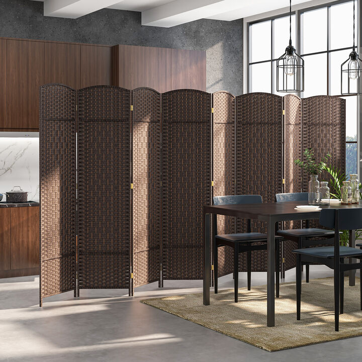 8-Panel Folding Room Divider with Hand-Woven Texture and Solid Wood Frame for Privacy and Decor