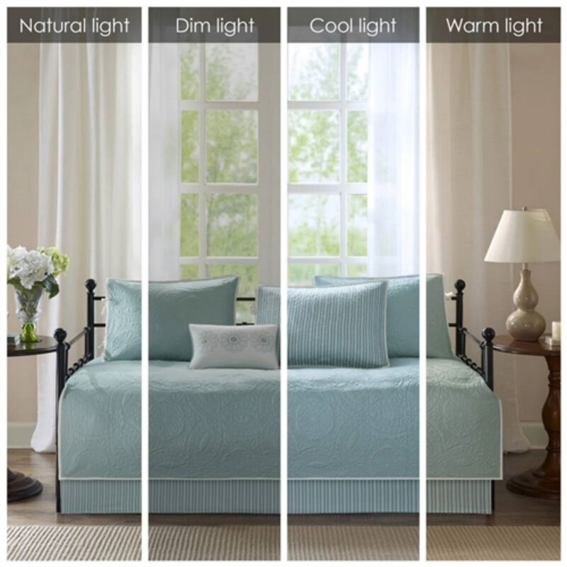 6-Piece Reversible Quilted Daybed Cover Set – Farmhouse Bedding in Seafoam Teal