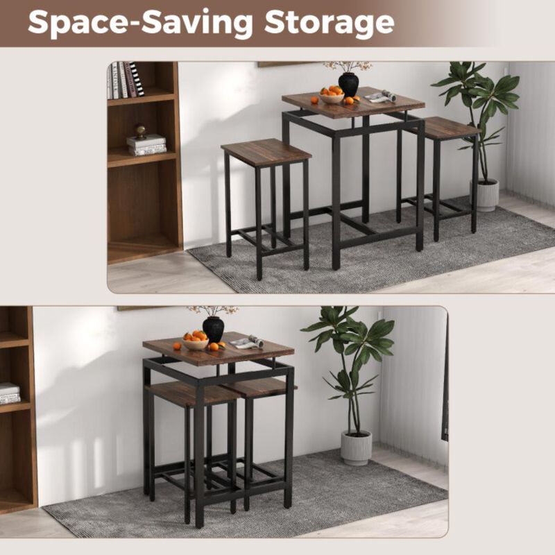 Hivvago 3 Pieces Pub Dining Table Set with Floating Tabletop and Footrest