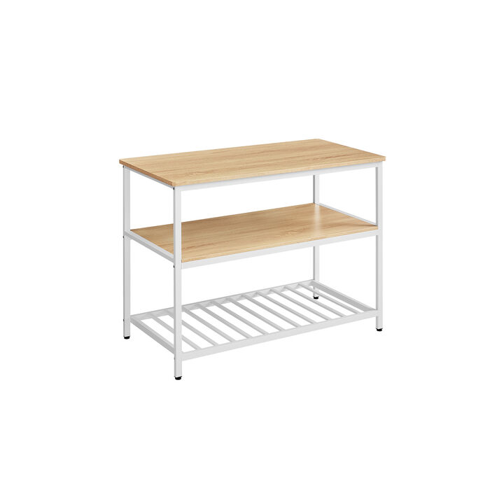 Kitchen Island with 3 Shelves and Large Worktop