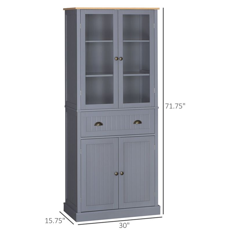 Gray Kitchen Organizer: 72" Freestanding 5-Tier Pantry with Drawer