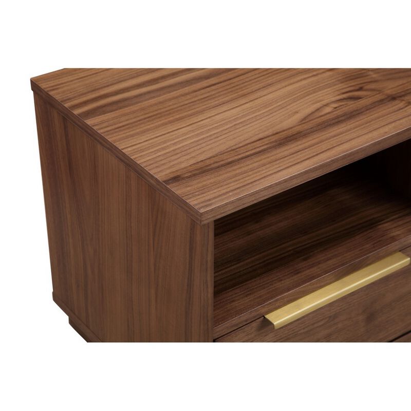 Tommy 18 Inch Nightstand, 1 Drawer with Handle, 1 Storage Cubby, Brown Gold - Benzara