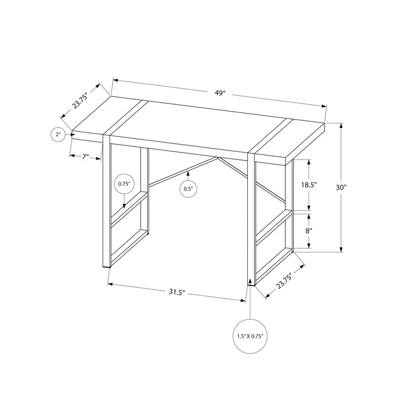 Monarch Specialties I 7664 Computer Desk, Home Office, Laptop, 48"L, Work, Metal, Laminate, Black, Grey, Contemporary, Modern