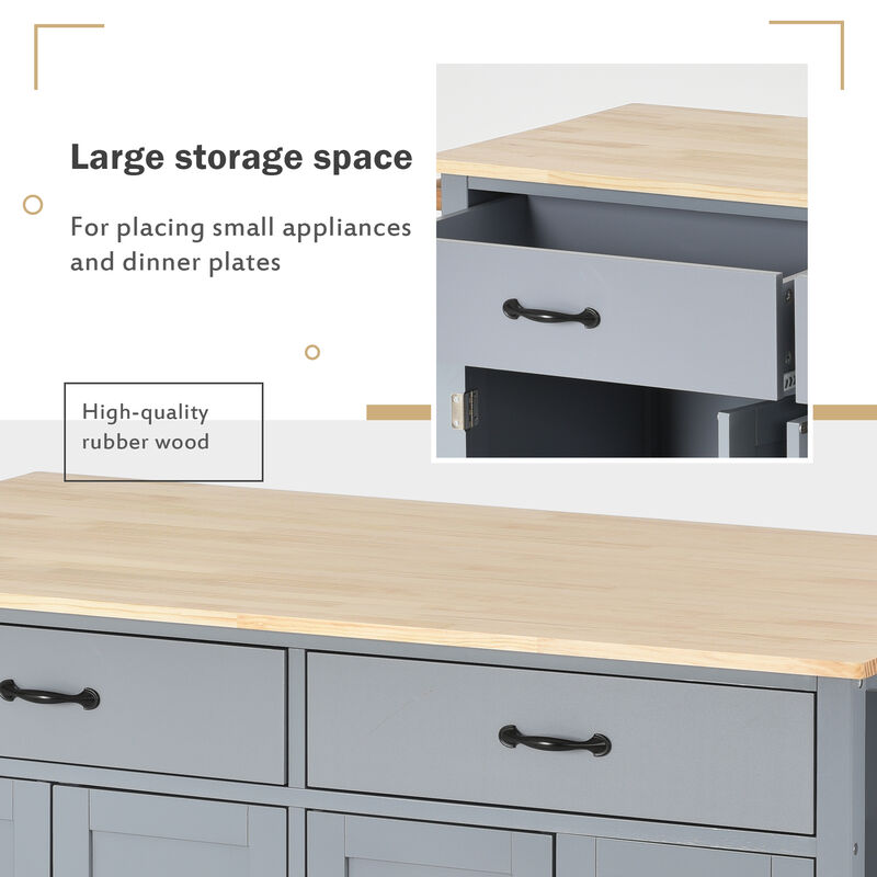 Streamdale Portable Kitchen Island Cart with Wheels, 54.3", Grey Blue