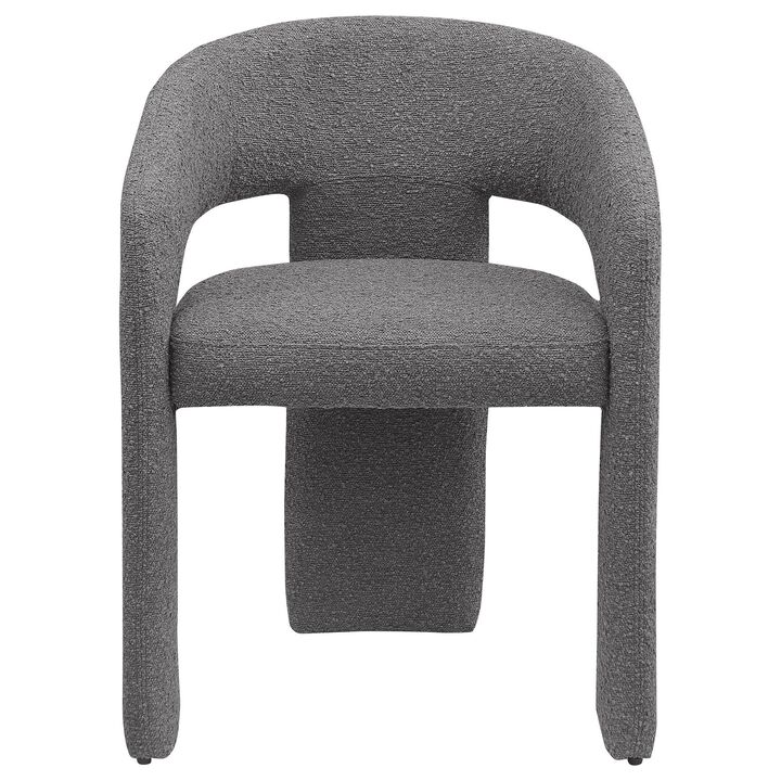 Dory Dining Side Chair Set of 2, Keyhole and 3-Leg Design, Gray Boucle - Benzara